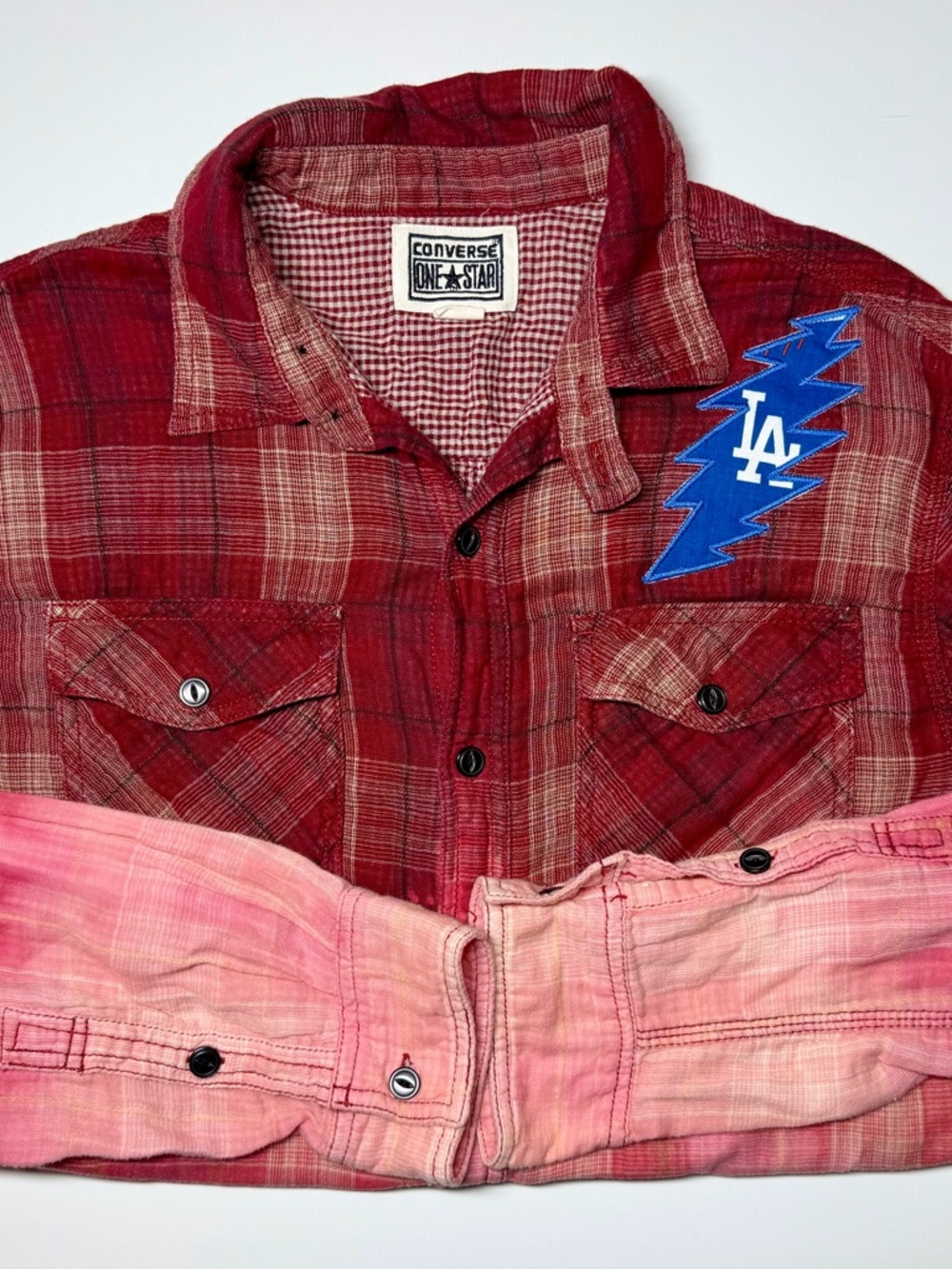Converse One Star Upcycled LA Dodgers Plaid Button-Down Shirt‎ Men’s M